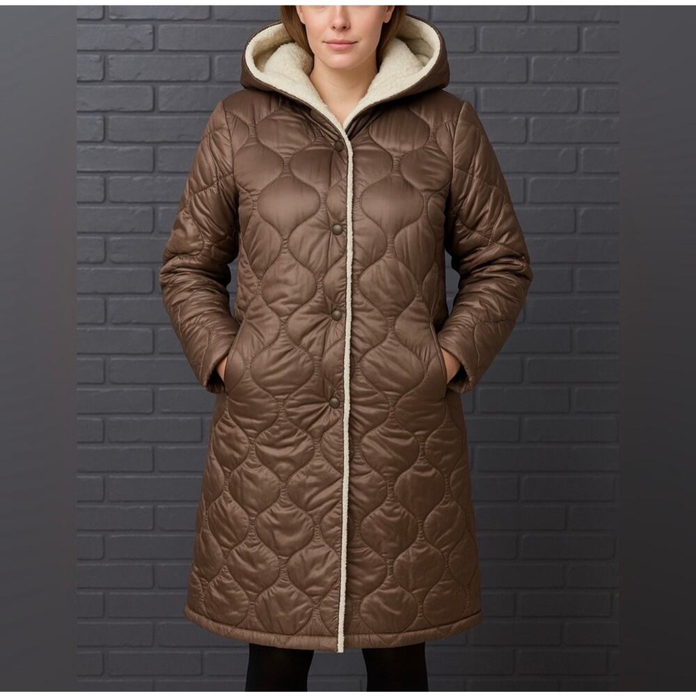 GRAN ORIENTE Woman’s lightweight Jacket w/Faux Fur Lining Hoodie Brown Small